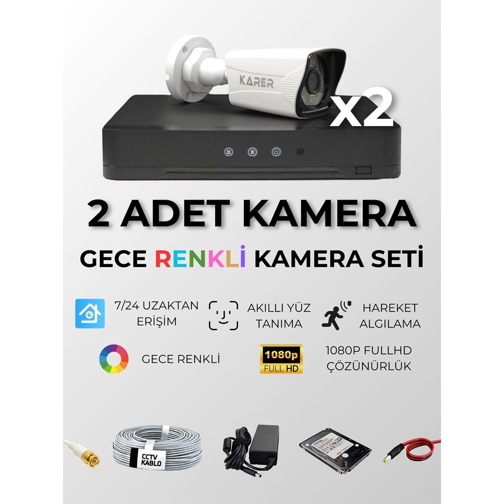 2Lİ KAMERA SET - 5MP SONY LENS, 1080P ÇÖZÜNÜRLÜK GECE RENKLİ GÖRÜŞ, YÜZ TANIMA, HAREKET ALGILAMA