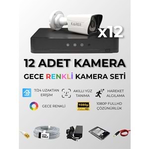12Lİ KAMERA SET - 5MP SONY LENS, 1080P ÇÖZÜNÜRLÜK GECE RENKLİ GÖRÜŞ, YÜZ TANIMA, HAREKET ALGILAMA